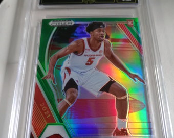 Moses Moody 2021-22 NBA Panini Prizm Draft Picks #11 Green Prizm Rookie Card GMA 8 NM