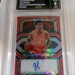 Jaden Springer 2021 Prizm Draft Picks College Penmanship Prizm Choice Red Rookie Auto Autograph GMA 8 Graded serial 8/88 NBA Card