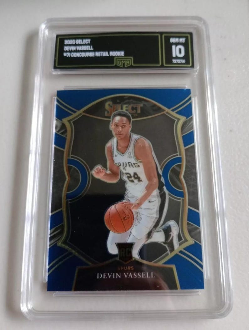 Tarjeta de novato Devin Vassell 2020 Panini Select #71 Concourse Retail - Tarjeta NBA calificada GMA 10 Gem Mint imagen 1