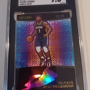 Cartão da NBA Zion Williamson 2020-2021 Panini Recon #2 Future Legends Roxo Paralelo Serial Curto Estampa #/49 SGC 9.5 Mint Plus Graded