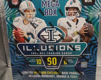 Panini Illusions 2024 NFL Football Mega Box Exclusivo - Nuevo Sellado de Fábrica - Tarjetas Parallels + Rookie Naranja y Verde Azulado