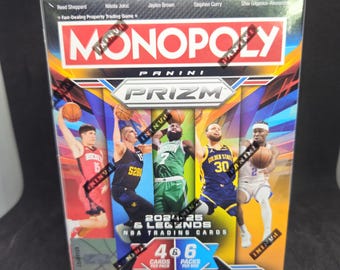 monopoly panini prizm: 2024-25 nba basketball trading cards booster box Prizm Blaster - New Factory Sealed - Black Millionaire Inserts Box 4 Cards Per Pack6 Pack Per Box 1 Free Parking Parallel per box on average 2024-25 Panini Prizm Monopoly Basketball