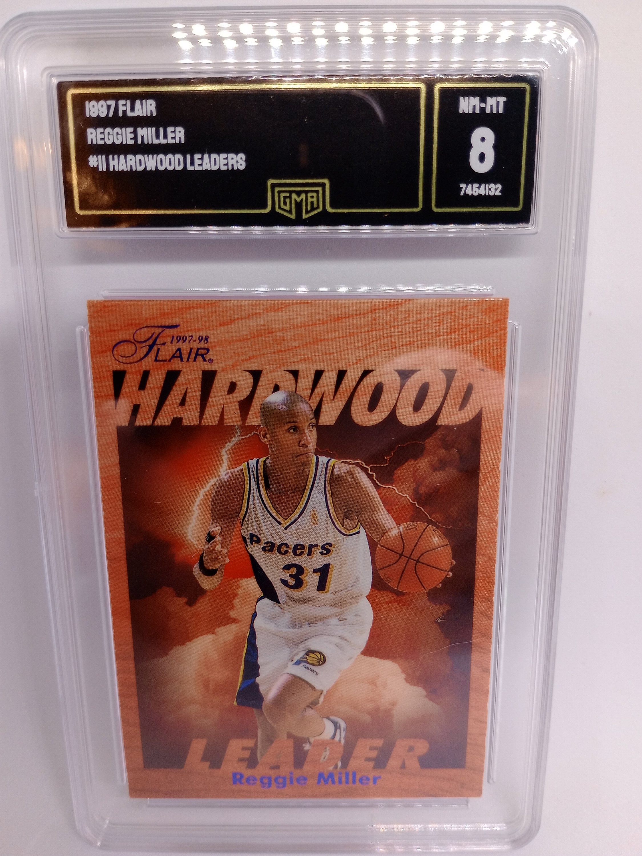 90s/MILLERミレーフットボールロンT/ナンバリングリーバイスディッキーズ Reggie Miller 1997 Flair #11 Hardwood Leaders Insert GMA 8 Mint