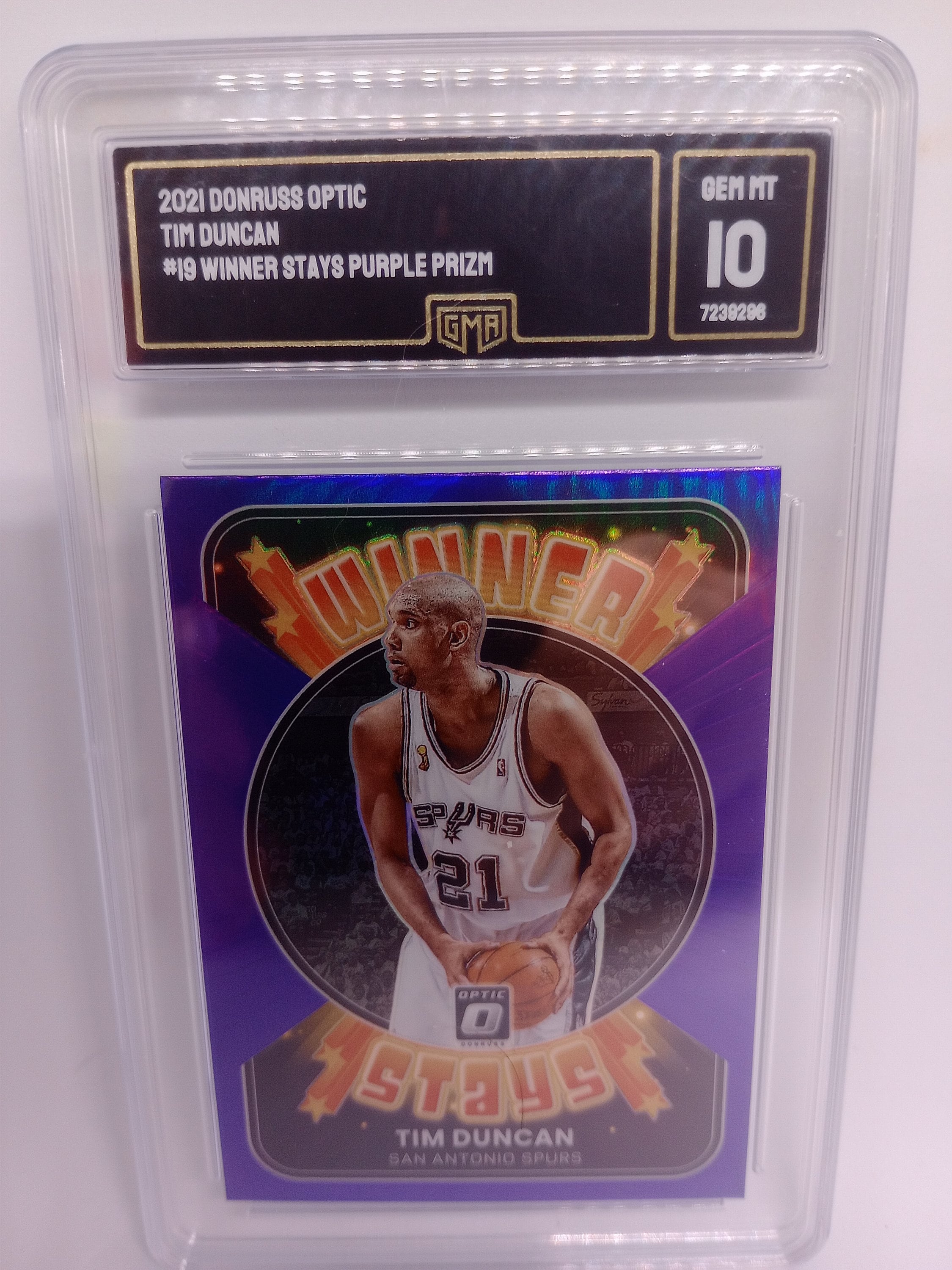 Tim Duncan 2021 Panini Donruss Optic #19 Winner Stays Purple