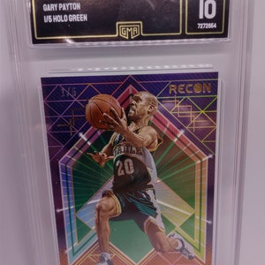 Cartão da NBA Gary Payton 2021 Panini Recon Holo Green Serial SP# 1/5 GMA 10 Gem Mint classificado