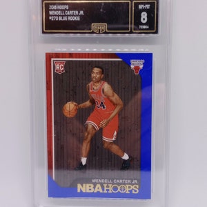 Carta da rookie blu Panini NBA Hoops #270 di Wendell Carter Jr. 2018, GMA 8, classificata come carta menta