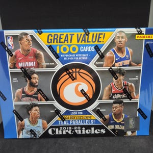 Panini Chroniken 2019-20 NBA Basketball 20-Pack Mega Box Exclusive - Neu ab Werk versiegelt - 100 Karten / Red Obsidian Parallels