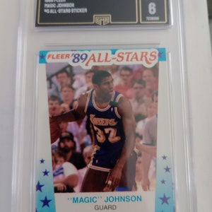 Magic Johnson 1989 Fleer NBA #5 All-Stars Insert Sticker Card - GMA 6 EX Graded