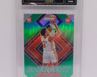 Jalen Johnson 2021-22 NBA Panini Prizm #18 Emergent Green Prizm Rookie Card - GMA 9 Mint Graded
