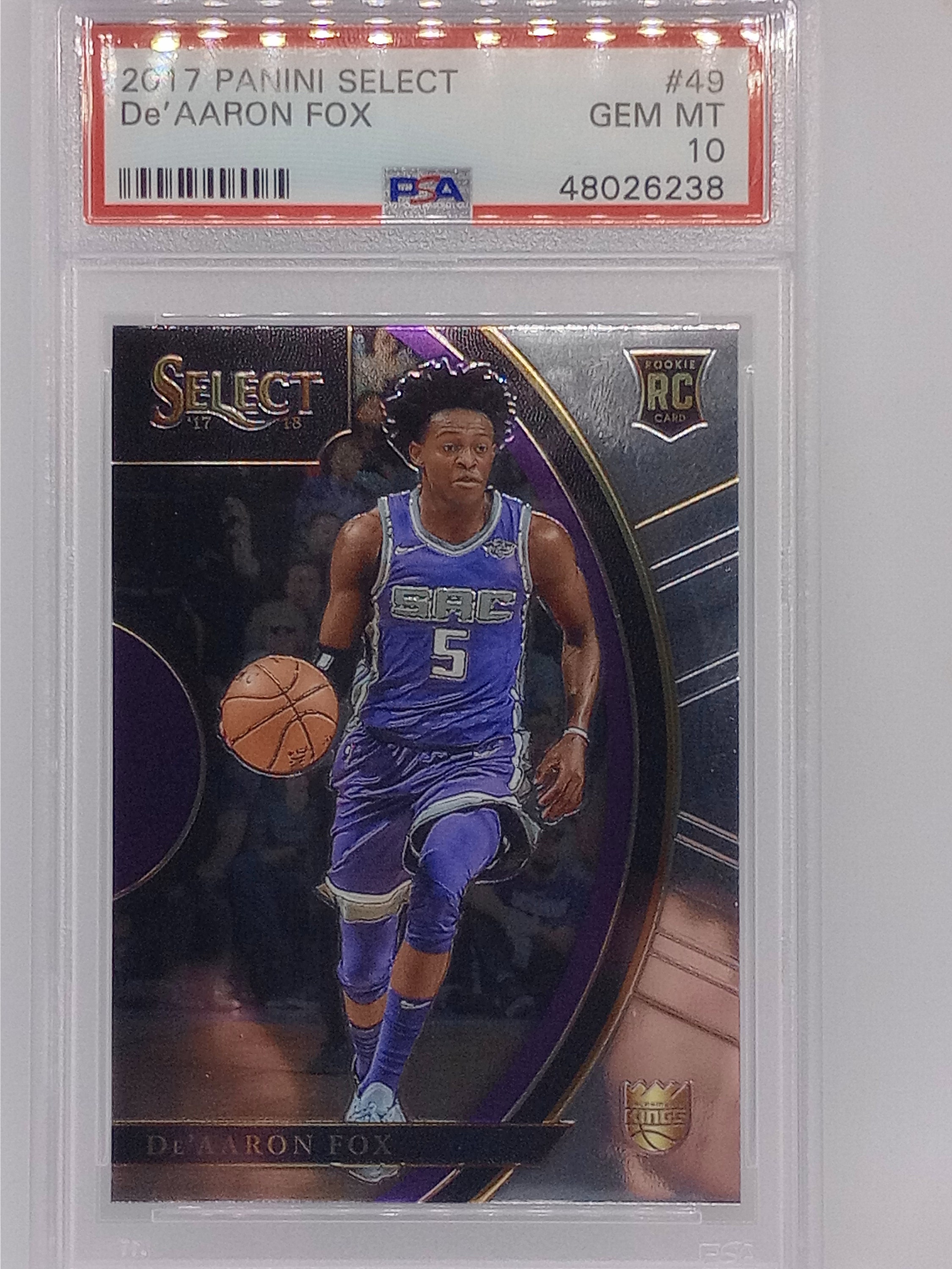 De'aaron Fox 2017 Panini Select #49 Rookie Card - PSA 10 Gem Mint