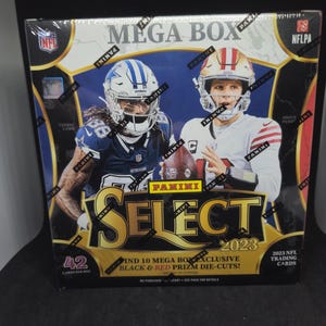 Panini Wähle 2023 NFL Football Mega Box Exclusive - Neu versiegelt - 10 rote und schwarze Prizm Stanzen garantiert