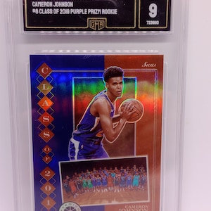 Cameron Johnson 2019-20 Panini NBA Hoops Premium Stock #8 "Class of 2019" Insert Purple Prizm Rookie Card RC - GMA 9 Mint Graded