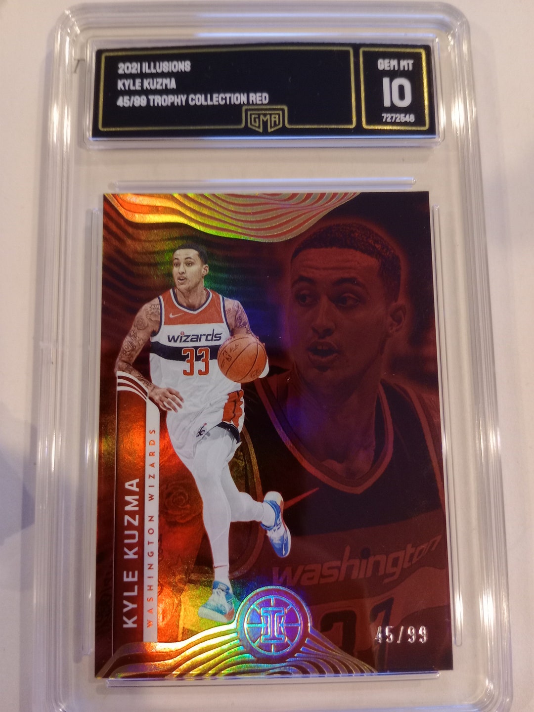 Kyle Kuzma 2021 Illusions 68 Serial 45/99 Trophy Collection Red GMA 10 ...