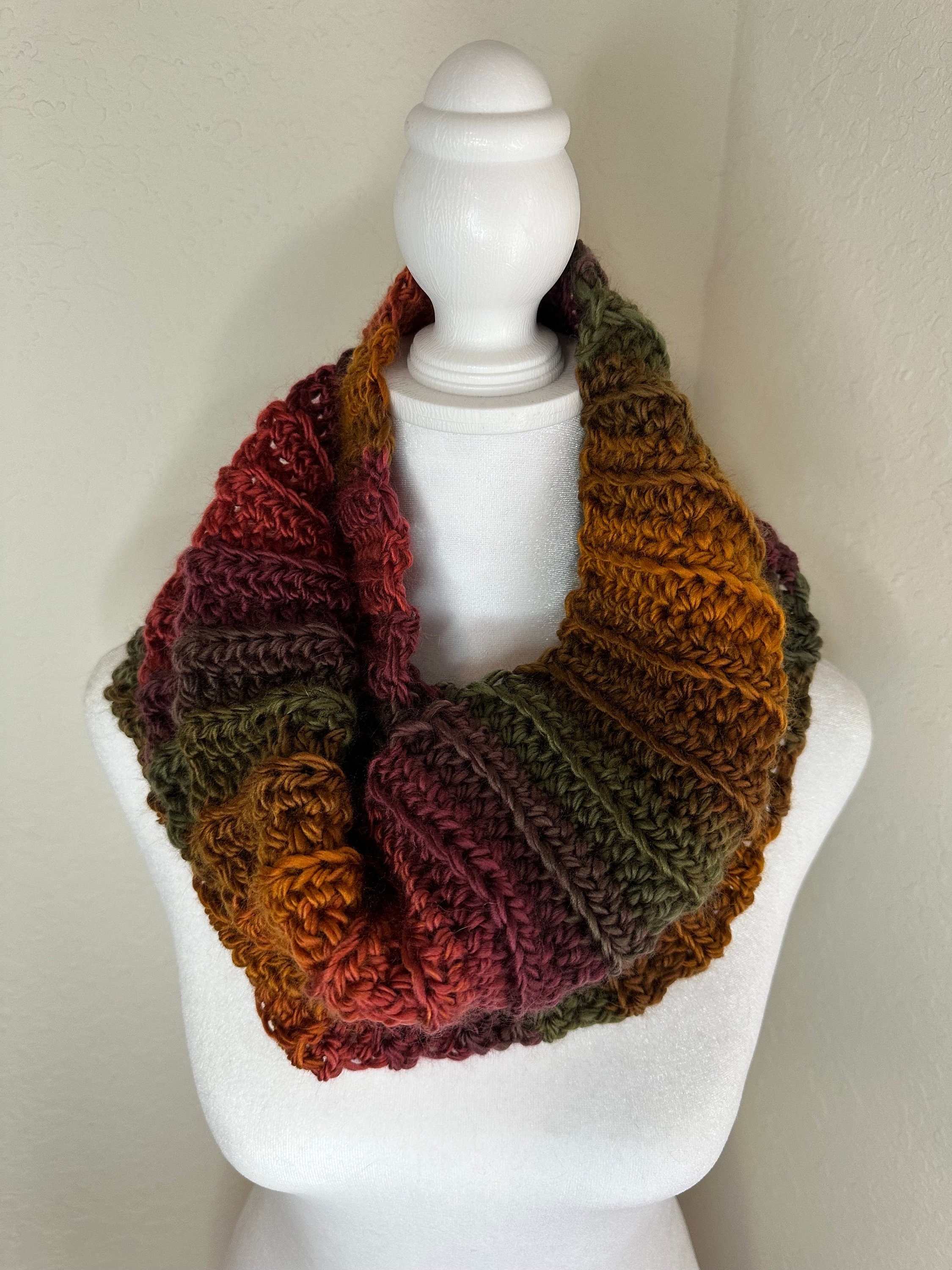 Beautiful heavyweight hand crochet yarn fabric infinity scarf