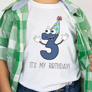 Birthday Shirt for Three year old with Blue three, Toddler t-shirt, birthday shirt, it&#39;s my birthday shirt, third birthday t-shirt