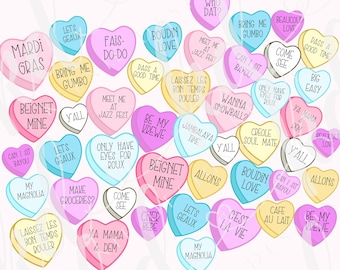 BUNDLE archivos PNG del Corazón de Conversación de Luisiana; corazones con refranes de Luisiana; día de San Valentín Png; San Valentín de Mardi Gras; cuatro archivos incluidos