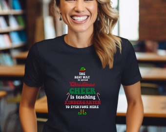 KINDERGARTEN Teacher Christmas Shirt; Holiday Teacher; Retro Style Teacher shirt; Gender Neutral Jersey Short Sleeve tshirt