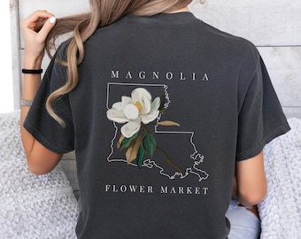 Louisiana State Flower comfort colors shirt; Magnolia flower tshirt; Louisiana State shirt; Louisiana outline shirt