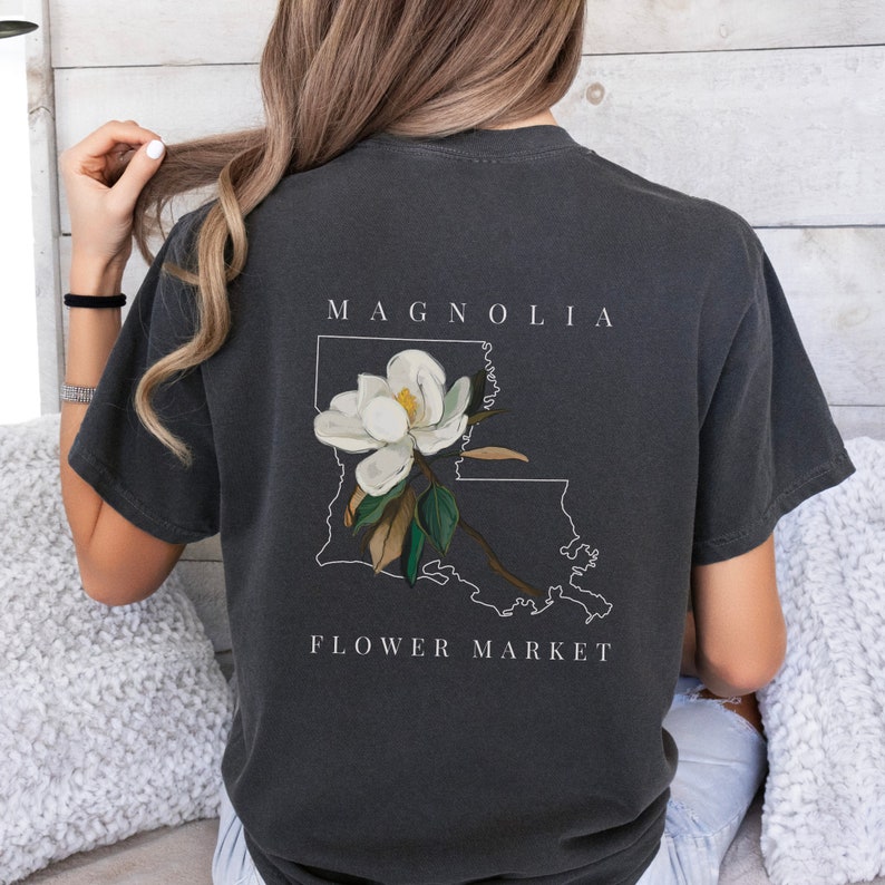 Louisiana State Flower comfort colors shirt; Magnolia flower tshirt; Louisiana State shirt; Louisiana outline shirt Pepper