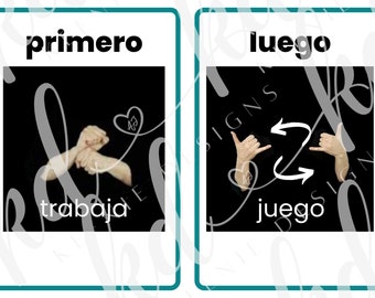 Spanish BUNDLE ASL Based Communication real pictures; Early Childhood Key Words First Work/Then Play, Yes/No, More/Finished; ASD