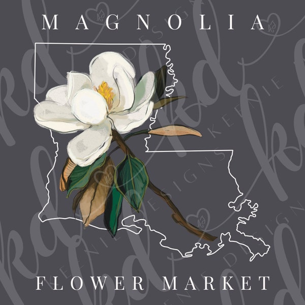 BUNDLE Louisiana State Flower PnG;  Magnolia inside state PnG file; four files (for light or dark background); Magnolia flower market