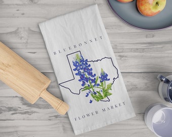 Toalla de té de flores del estado de Texas; paño de cocina Bluebonnet; decoración de la cocina de Texas; toalla de cocina de texas