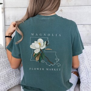 Louisiana State Flower comfort colors shirt; Magnolia flower tshirt; Louisiana State shirt; Louisiana outline shirt Blue Spruce