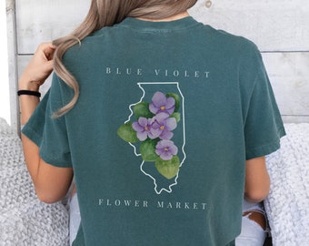 Illinois State Flower comfort colors shirt; Blue Violet flower tshirt; Illinois State shirt; Illinois outline shirt