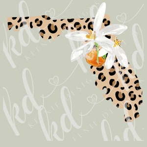 Florida shaped State Flower leopard print PNG; leopard print Florida state with Orange Blossom; Florida state flower animal print PNG