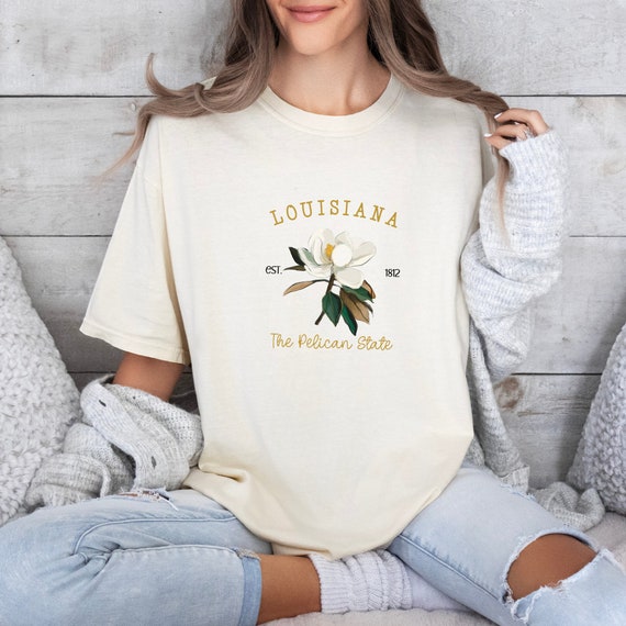 Louisiana State Flower Tee, Comfort Colors, Garment Dyed, Boho, Oversized, Vintage Tshirt; the pelican state