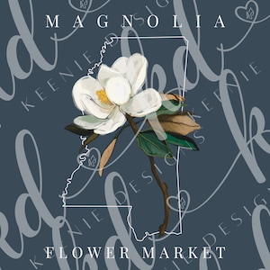 BUNDLE Mississippi State Flower PnG;  Magnolia inside state PnG file; four files (for light or dark background); Magnolia flower market