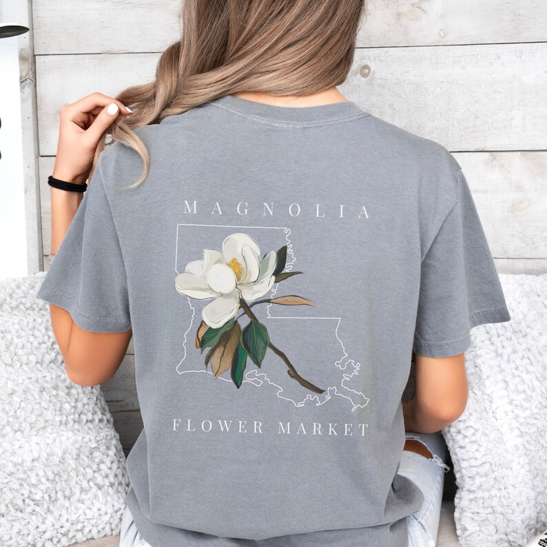 Louisiana State Flower comfort colors shirt; Magnolia flower tshirt; Louisiana State shirt; Louisiana outline shirt Granite