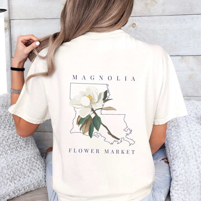 Louisiana State Flower comfort colors shirt; Magnolia flower tshirt; Louisiana State shirt; Louisiana outline shirt Ivory