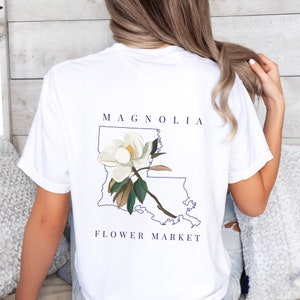 Louisiana State Flower comfort colors shirt; Magnolia flower tshirt; Louisiana State shirt; Louisiana outline shirt White