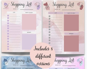Shopping List Printable| Grocery List printable | Bundle| 8 different templates included| PDF Printable| DIGITAL Download |  PDF | Planner