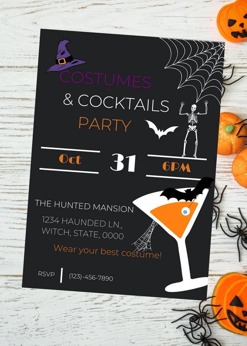 Costumes and Cocktails Halloween 5x7 DIGITAL Invitation Adult Etsy