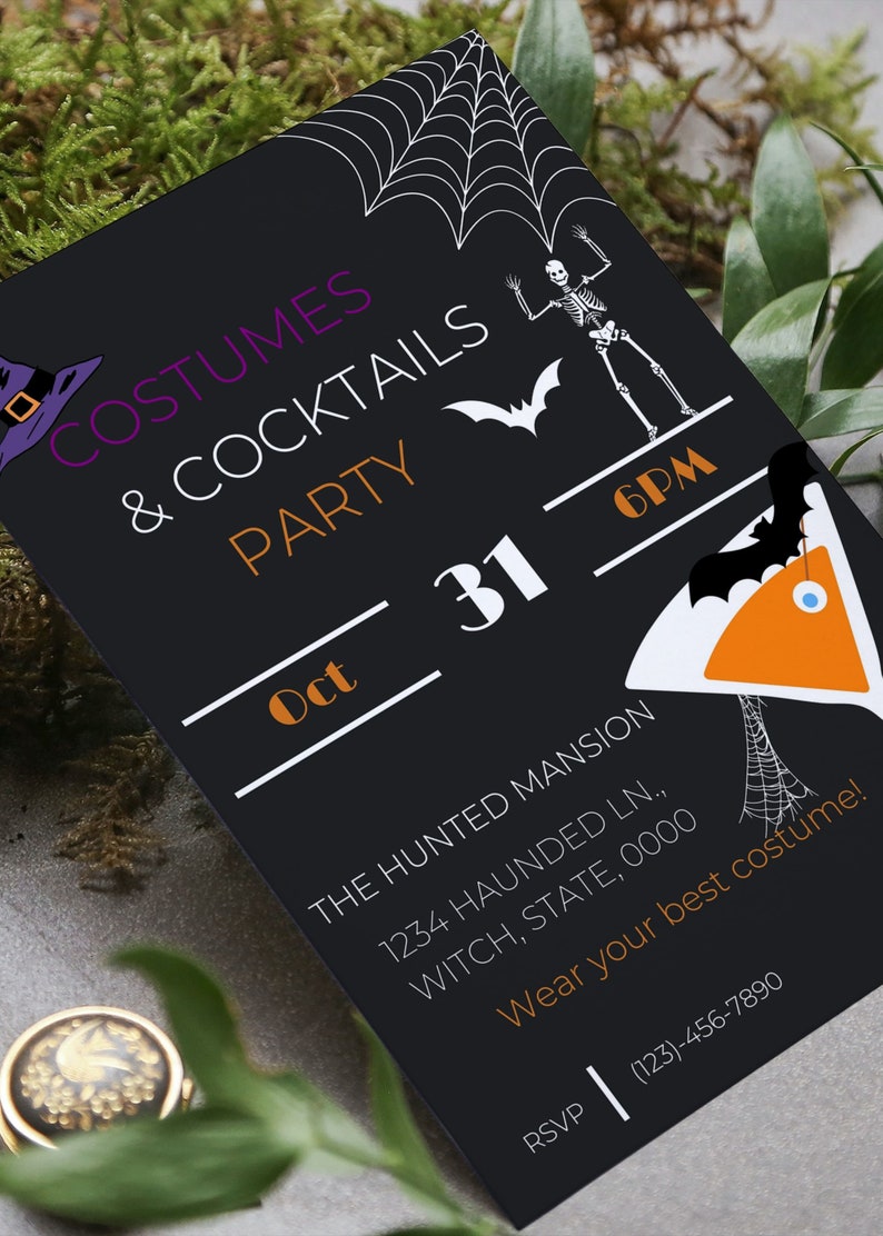 Costumes and Cocktails Halloween 5x7 DIGITAL Invitation Adult Etsy