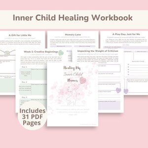 Cahier d&#39;exercices sur la guérison de l&#39;enfant intérieur | Journal de travail ombre rose | Rétablissement après un traumatisme et amour de soi PDF imprimable