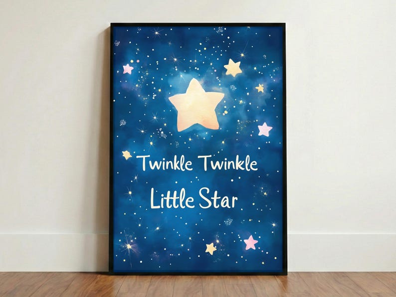 Twinkle Twinkle Little Star Nursery Wall Art | Navy Blue Celestial ...
