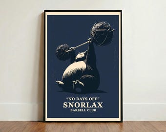 Snorlax Barbell Club Poster | Vintage Anime Gym Wand Kunst | Retro Gaming Gewichtheben Print | Lustiges Home Gym Decor