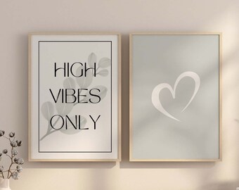 High Vibes Only 2 Piece Wall Art - Instant Digital Download - Law Of Attraction Spiritual Poster - Botanical Zen Home Decor