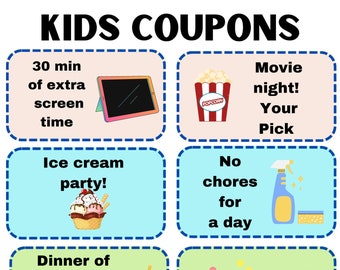 Kids Coupons, Kids gifts, Fun Coupons for kids, Printable Kids coupons