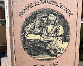 May include: A brown book with the title "English Book Illustration 1800-1900" by Philip James. The cover features a black and white illustration of two children reading a book.