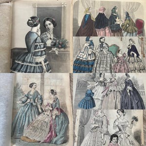 1856 Godey’s Spring Fashions For 1856 and Godey’s Unrivaled Colored Fashions. 6 Hand-colored plates.