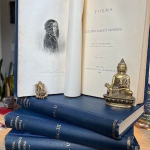 1889 Poems by Elizabeth Barrett Browning Volumes I, 2, 3 & 5. Letters and Essays Volume 2.