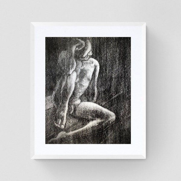 Nude Man Rare Vintage Soviet 1987 Digital Print,Drawing Painting Black and White Art,College Apartment Decor,Naked Man,Restaurant Decor Bar