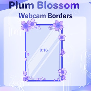 May include: A purple and blue webcam border with a 9:16 aspect ratio. The border is decorated with purple flowers and petals.