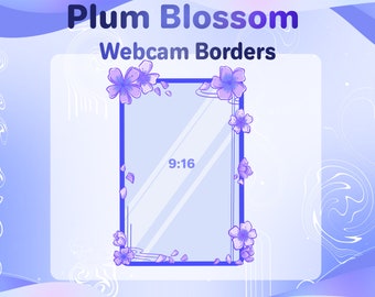 Plum Blossom Vertical Webcam Border for Twitch // 9:16 Purple Flowers Webcam Frames // Purple Cherry Blossom OBS Twitch Webcam Overlay Frame