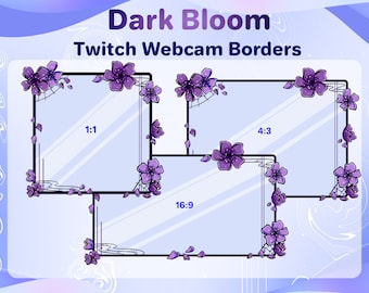 Dark Bloom Twitch Webcam Borders // Pack of 3 Spooky Purple Flower OBS Webcam Overlays for Twitch Streamers