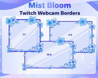 Mist Bloom Twitch Webcam Borders // Pack of 3 Blue Flower OBS Webcam Overlays for Twitch Streamers
